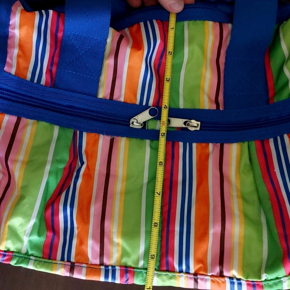 Colorful Multi Striped Lightweight Soft Nylon Medium Size Shoulder Handbag Purse - Picture 8 of 9